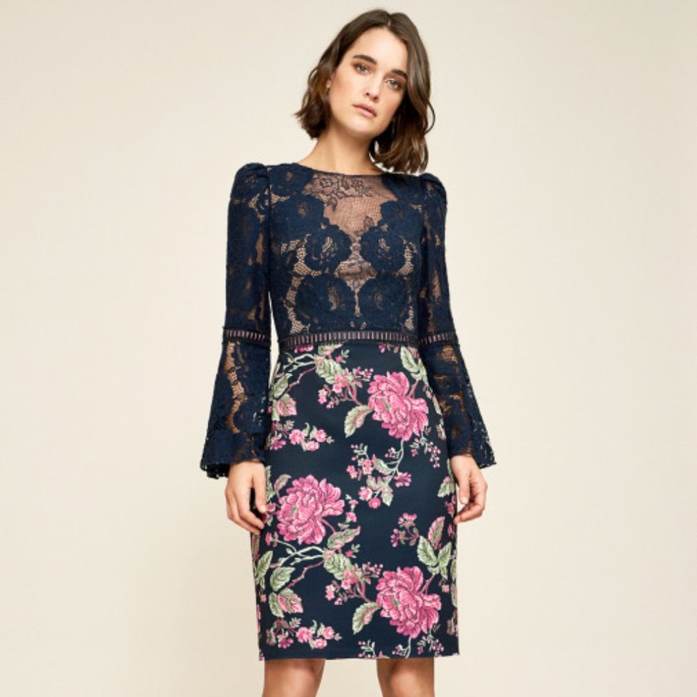 Tadashi Shoji Illusion Sleeve Evening Cocktail Dress Size 12
